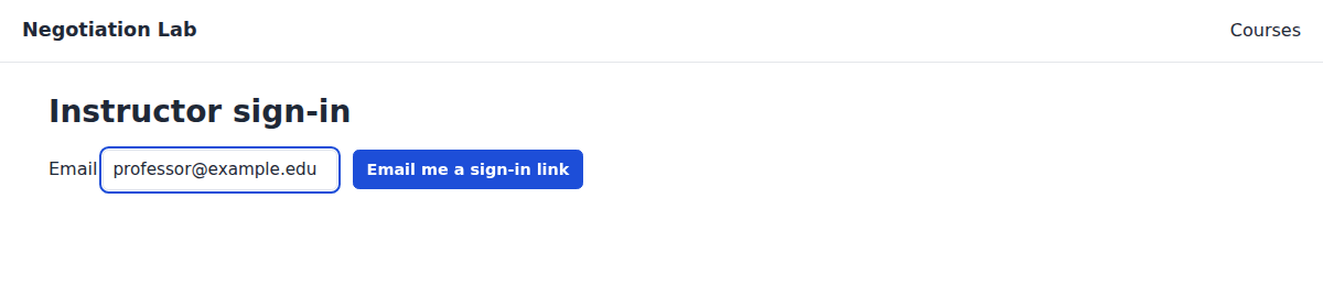 Instructor sign-in page with an email field and an 'Email me a sign-in link' button